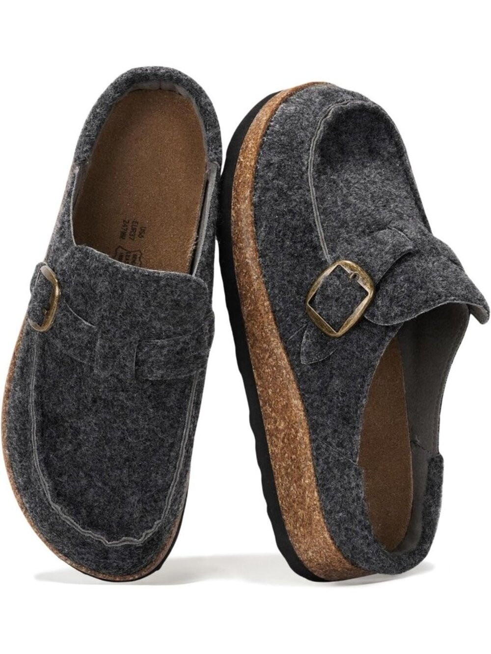 🆕Women's Grey Leather Moccasin Style Clogs Memory Foam Insole Comfortable